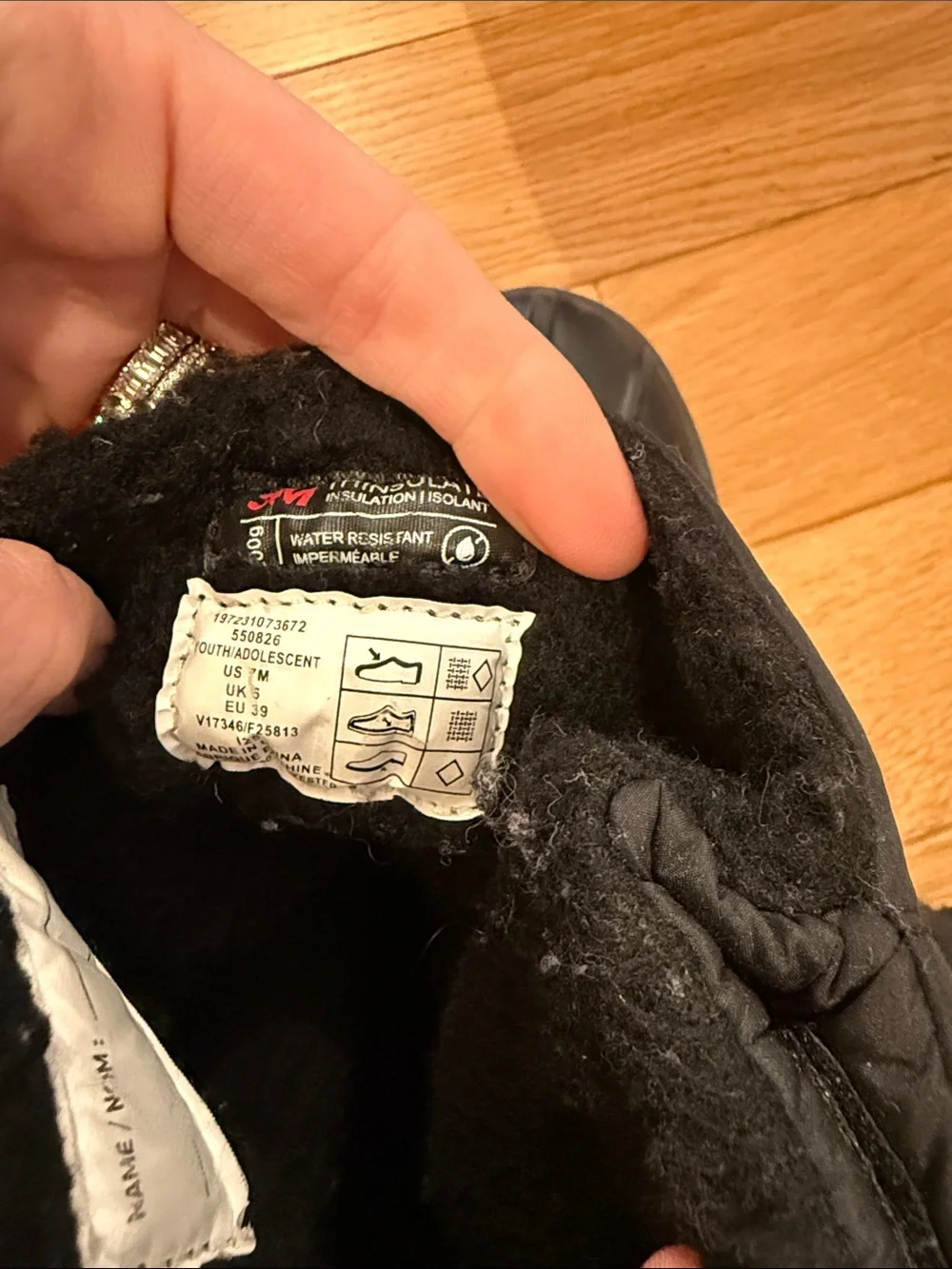 Lands End Kids Black Winter Snow Boots - Cozy Fleece Thinsulate Lining Size 7